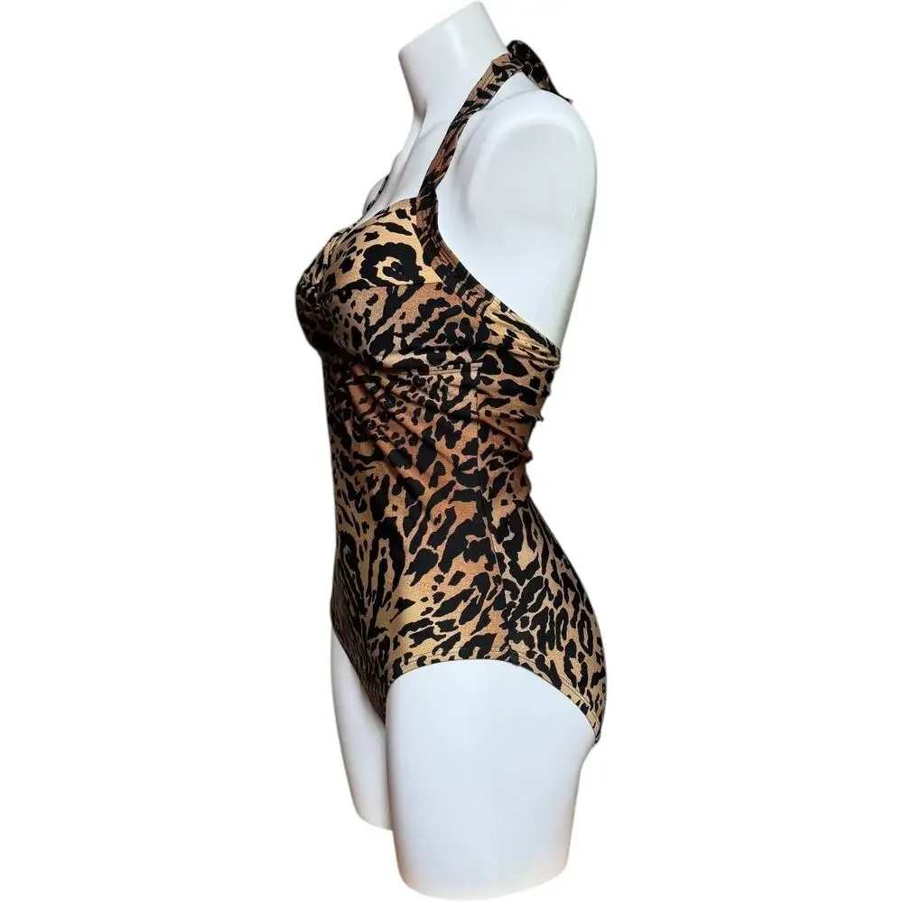 Speedo One Piece Halter Swimsuit Animal Print Cheetah 12
